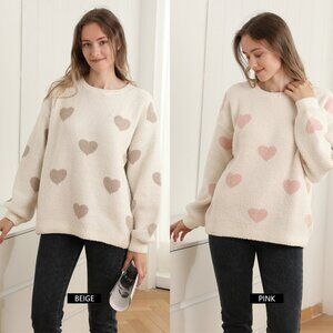 Hearts Print Microfiber Sweater